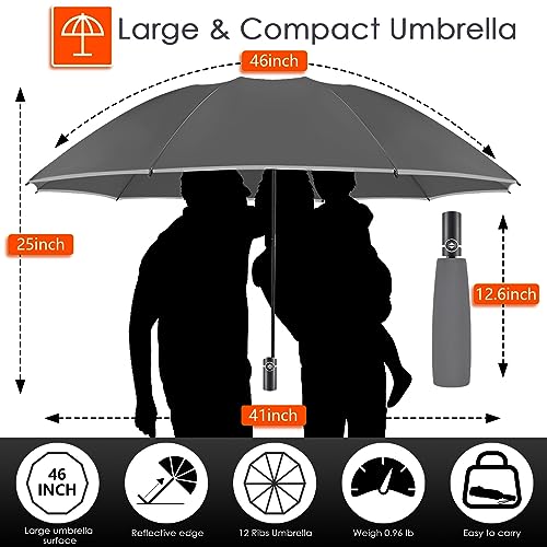 Bodyguard Inverted Umbrella Large Windproof Umbrellas for Rain Sun Travel Umbrella Compact with Reflective Stripe, Gray-46 INCH - Image 3