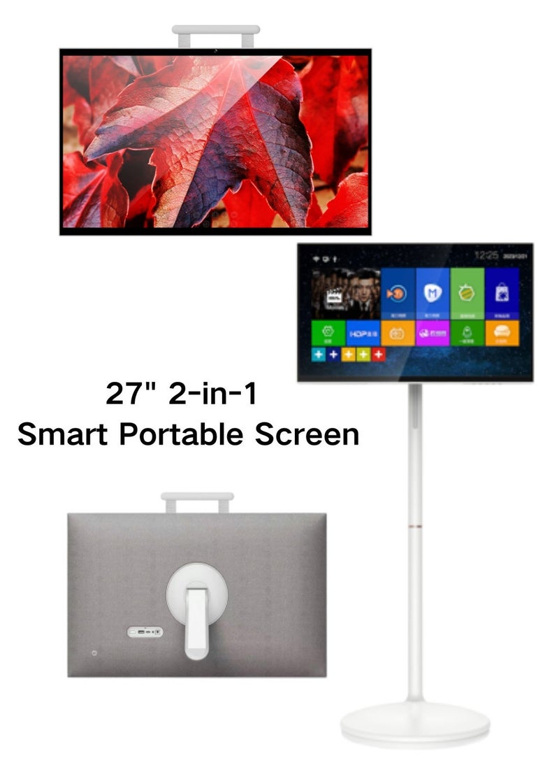 besrey  27 Inch Movable Rolling Smart Portable TV, Qualcomm CPU, 10000mAh Built‑in Battery, 8GB+128GB Storage, Android OS Touchscreen Monitor on Wheels, with 5MP Webcam & Air Remote Mouse - Image 1
