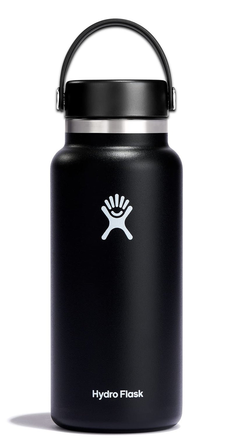 Hydro Flask Water Bottle - Insulated Stainless Steel - Wide Mouth Flex Lid, Non Spill, Leakproof and Refillable in 32 Oz Black - Image 1