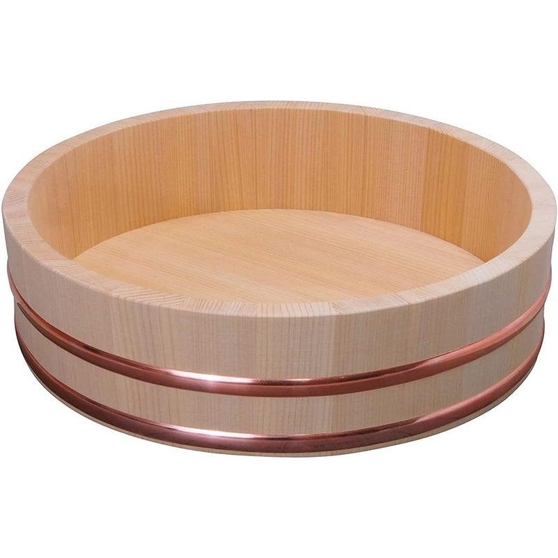 TIKUSAN Wooden Hangiri Sushi Rice Mixing Tub Copper Band Made in Japan Made of Sawara Cypress Sushi Rice Bowl Sushi Oke 106 27cm