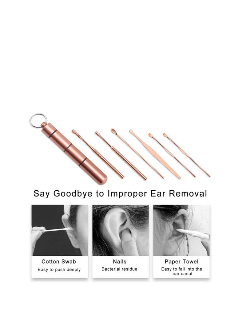 Golden Stainless Steel Earpick 6pcs/set Ear Cleaner Kits Stainless Steel Earpick Wax Remover Curette Ear Pick Ear Cleaner Spoon Spiral Ear Clean Tool(Silver) - Image 4