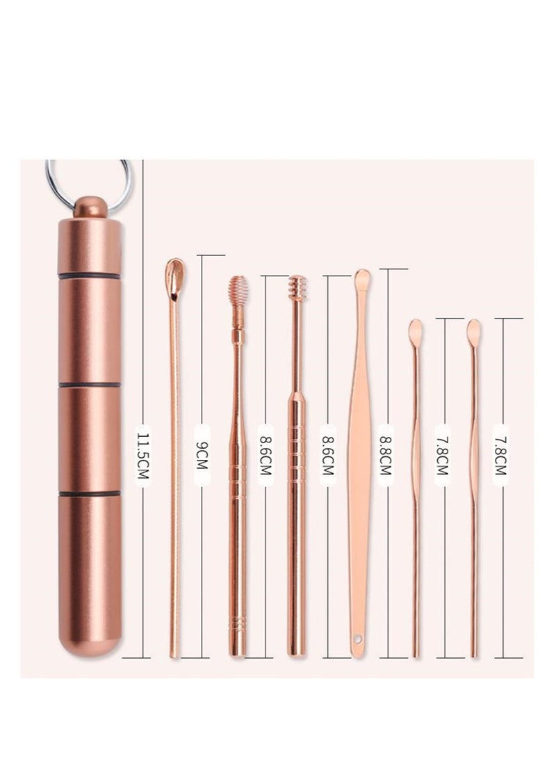 Golden Stainless Steel Earpick 6pcs/set Ear Cleaner Kits Stainless Steel Earpick Wax Remover Curette Ear Pick Ear Cleaner Spoon Spiral Ear Clean Tool(Silver) - Image 2