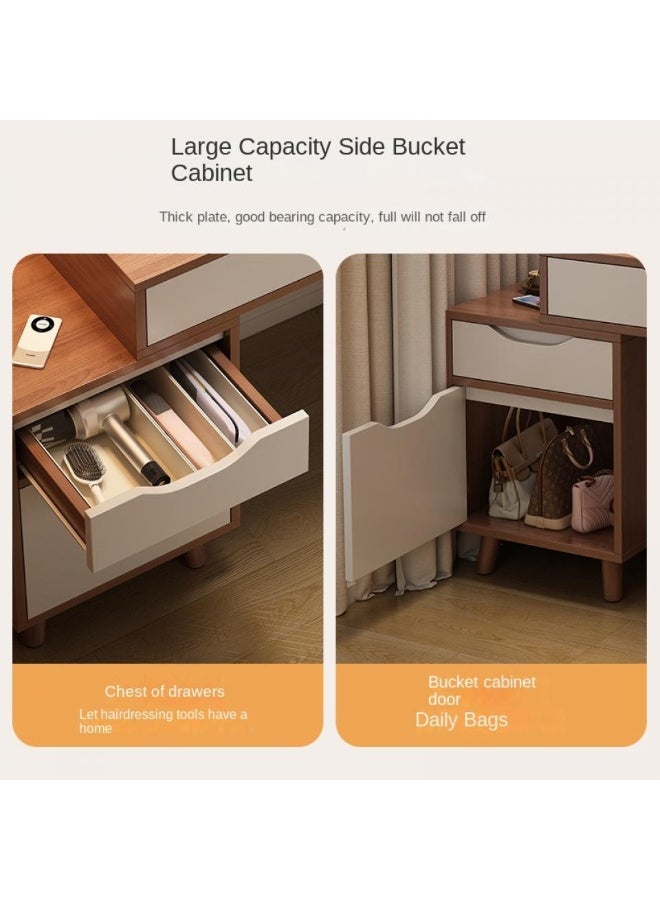 إيونتو طاولة مكياج LED مع مرآة دائرية - إضاءة تعمل باللمس، درجان للمكتب، خزانة جانبية وأرجل من الخشب الصلب، رف تخزين، مكتب من MDF لغرفة النوم أو غرفة التجميل - Image 2