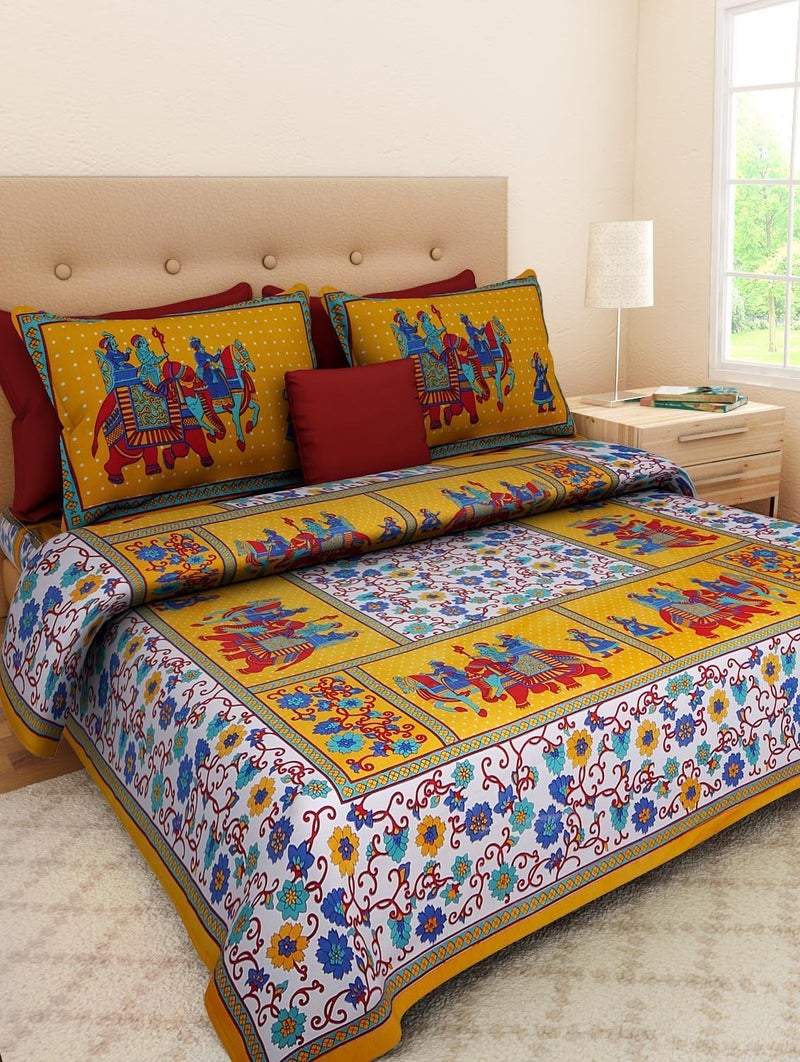 100 Cotton Double Bedsheet for Double Bed King Size Traditional Jaipuri Bedsheet with 2 Pillow Covers Multi050