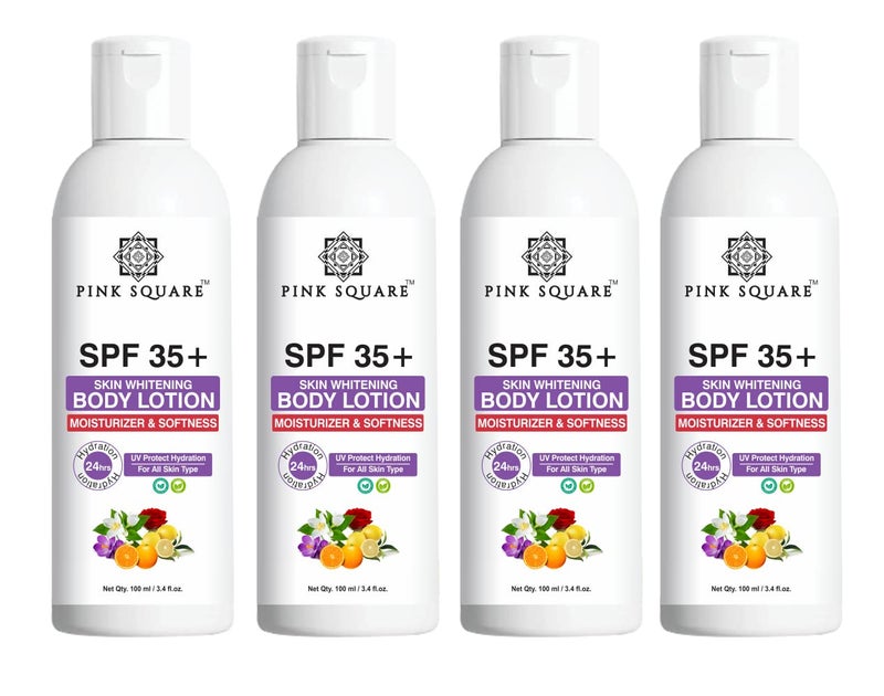 Pink Square Skin Lightening SPF 35 Sunscreen Body Lotion For Soft Smooth Moisturised Even Tone Skin Pack of 4 of 100 ML400 ML