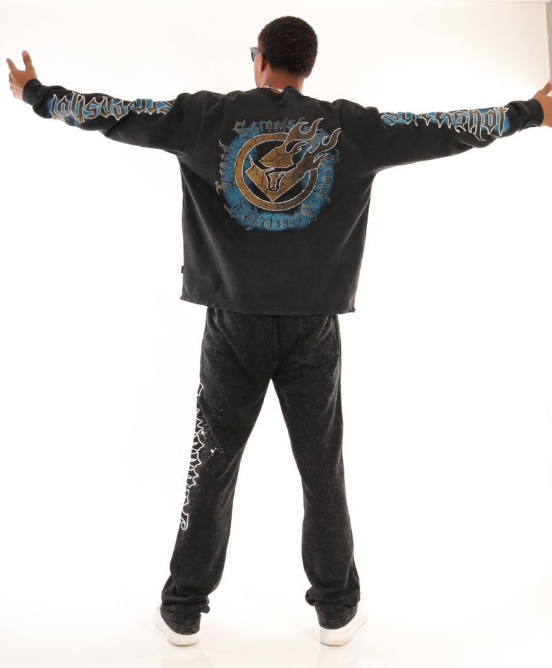 SCREENSHOT-F11525 Mens Urban Streetwear Oversize Raw Edge Crop Fit Pullover Fleece - NYC Graffiti Vintage Washing Puff Print Design Crewneck Sweatshirt-Washed/Black-Large - Image 3