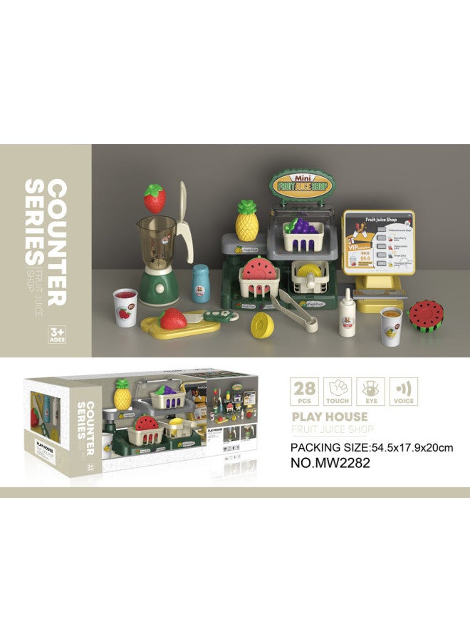 Children's Simulation Ice Cream Pizza Hamburger Juicer Cash Register Coffee Machine Supermarket Shopping Play Toys-Color:3 In 1 Juice Table (window Box) 2282  - Image 1