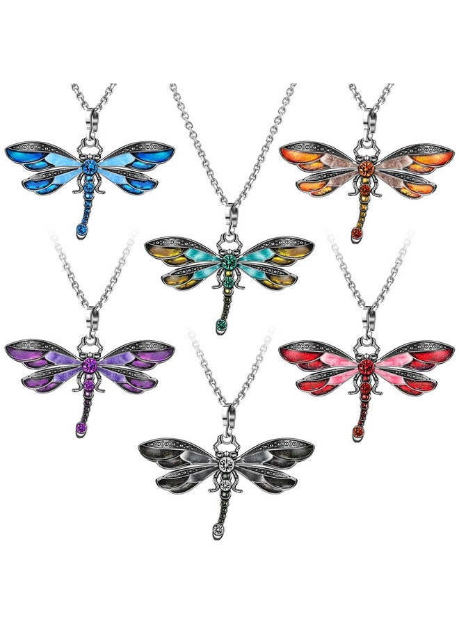 Sureio 6 Pieces Bohemian Dragonfly Jewelry Bohemian Necklace For Women Pendant Colorful Butterfly Necklace Vintage Multilayer Necklace Ethnic (Dragonfly) - Image 1