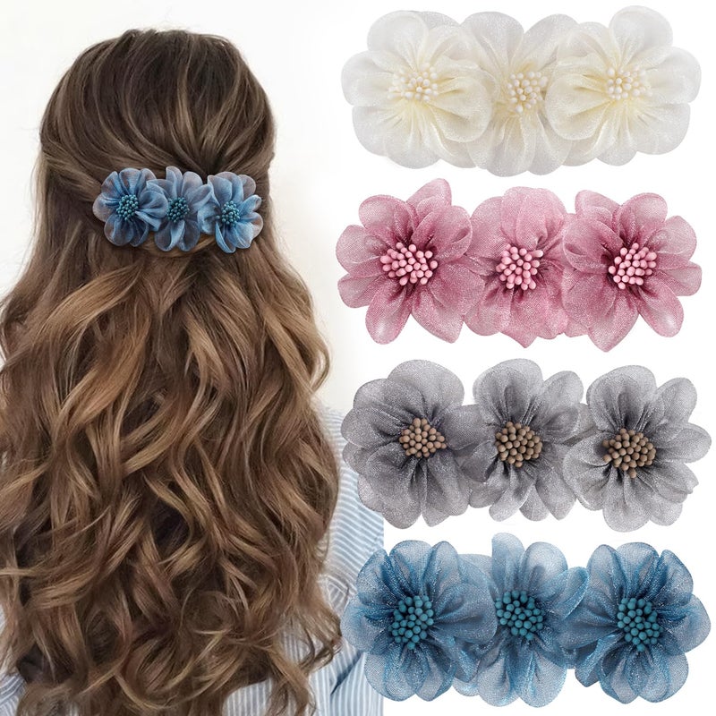 Deoot 4 PCS Flower Hair Clips for Women Girls Cute Hair Barrettes Solid Colors Hair Clips Hair Jewelry Accessories for Women Girls