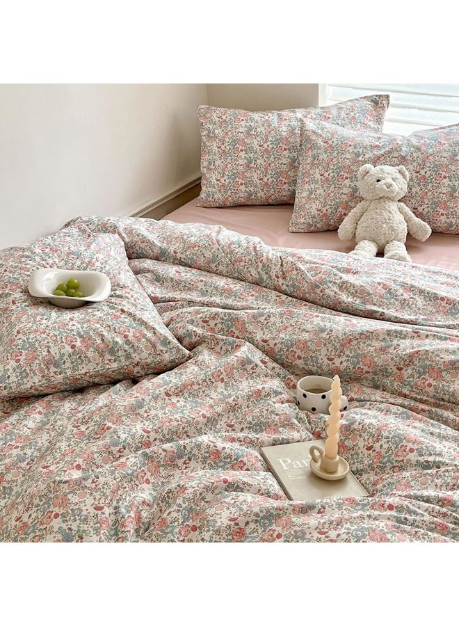 LifeTB Boho Floral Duvet Cover Queen Soft Cotton Aesthetic Floral Bedding Sets French Style Pink Blue Flower Branches Duvet Cover Chic Shabby Garden Floral Comforter Cover Botanical Queen Size Bedding Sets - Image 5