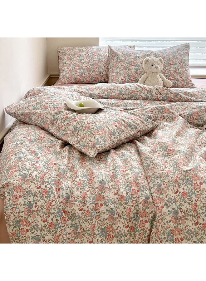 LifeTB Boho Floral Duvet Cover Queen Soft Cotton Aesthetic Floral Bedding Sets French Style Pink Blue Flower Branches Duvet Cover Chic Shabby Garden Floral Comforter Cover Botanical Queen Size Bedding Sets - Image 4