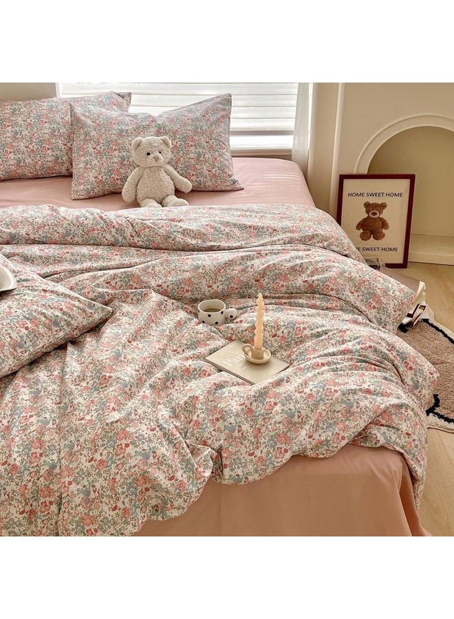 LifeTB Boho Floral Duvet Cover Queen Soft Cotton Aesthetic Floral Bedding Sets French Style Pink Blue Flower Branches Duvet Cover Chic Shabby Garden Floral Comforter Cover Botanical Queen Size Bedding Sets - Image 1