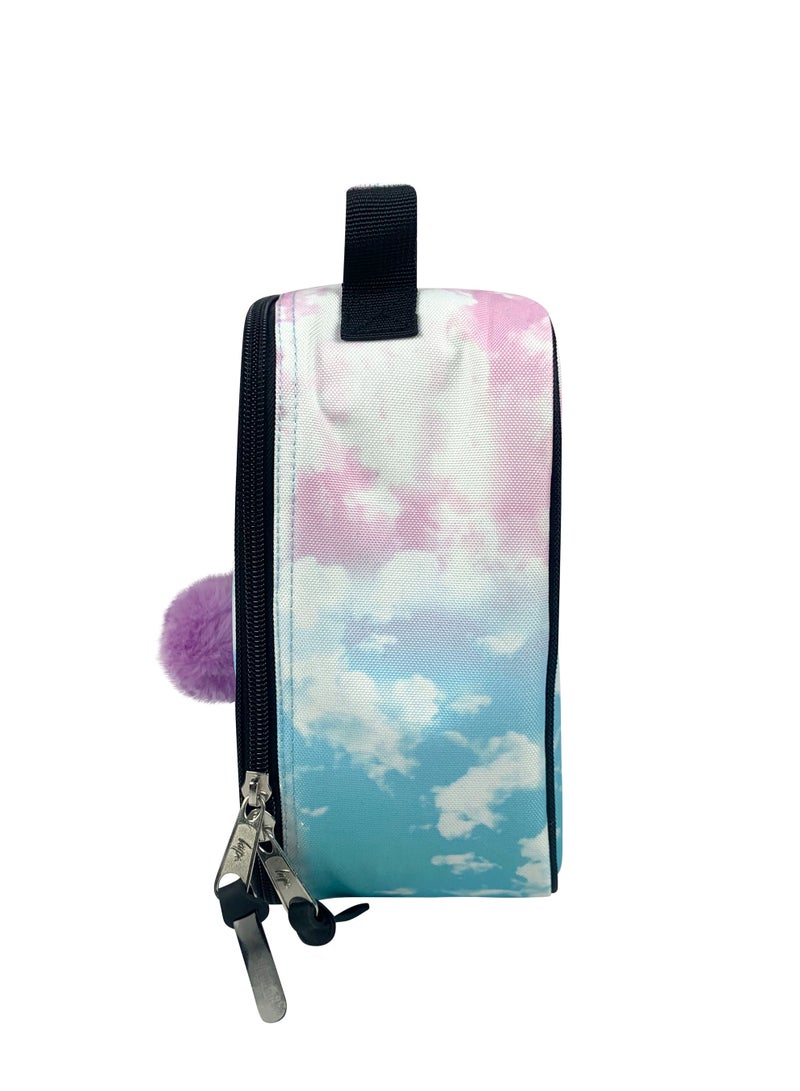 HYPE Kids Lunch Bag Cloud Fade Blue Purple | 4.5L Insulated Lunch Box with Pom Pom Keychain - Image 3