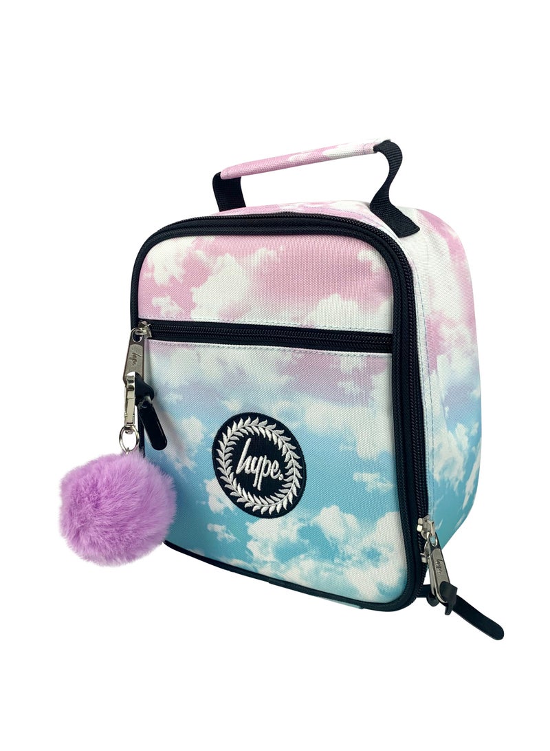 HYPE Kids Lunch Bag Cloud Fade Blue Purple | 4.5L Insulated Lunch Box with Pom Pom Keychain - Image 2