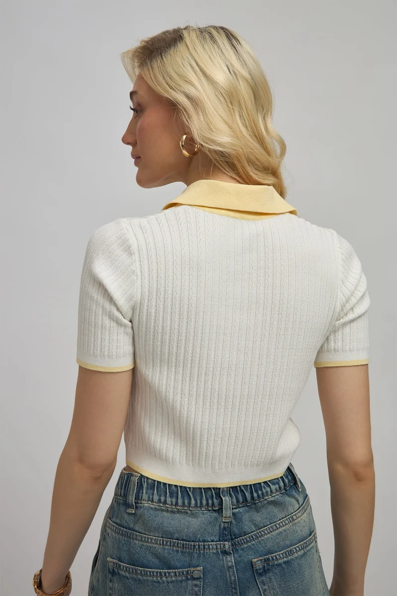 Virgio VIRGIO Viscose Shirtcollar Fitted Knit Crop Top