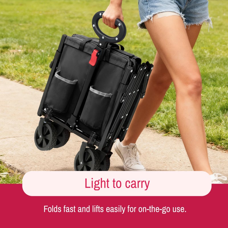 SYNCFUN Collapsible Wagon Cart Foldable 300lbs, Portable Rolling Shopping Carts with Wheels, All Terrain Folding Sport Beach Wagons, Heavy Duty Garden Utility Cart for Groceries Fishing, Black - Image 4