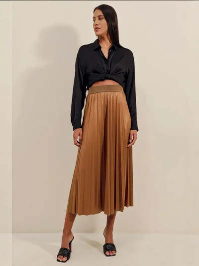 BIG DART BDART Faux Leather Pleated Midi Skirt