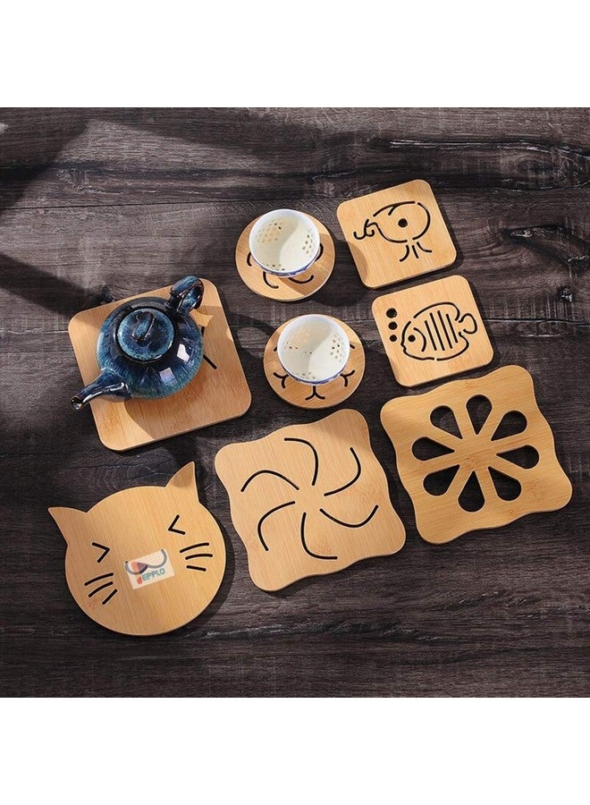 pepplo Wooden Drinks Coasters for Tea Coffee Cup Mug Hollow Coaster Kitchen Insulation Mat Anti-Scald Pot Mat Home Creative Anti-Skid Coaster,Random Pattern (Set of 8, 4BIG+4SMALL) - Image 1