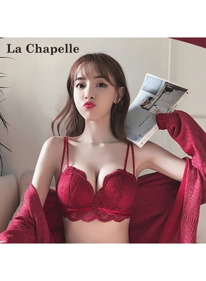 La Chapelle Wireless Red Bra Set For Women Small Bust Push-up Side Support Wedding Gift For Girlfriend - Image 2