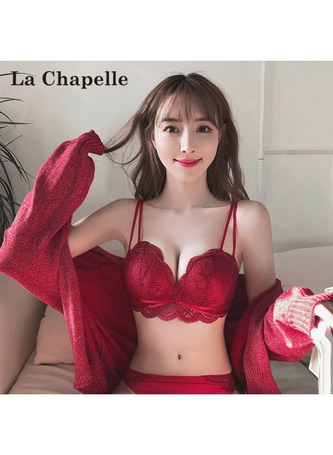 La Chapelle Wireless Red Bra Set For Women Small Bust Push-up Side Support Wedding Gift For Girlfriend - Image 4