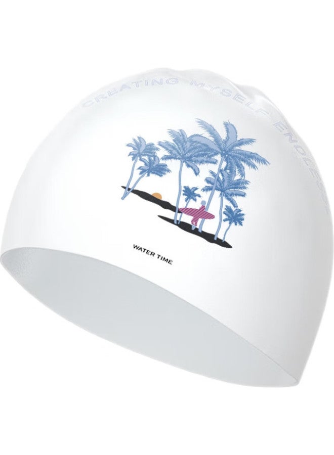 Watertime/Shuichuan Women'S Swimming Cap With Ear Protection, Silicone, Chlorine-Resistant, Professional, Large Size, Non-Binding, Printed Swimming Cap, White - Image 2