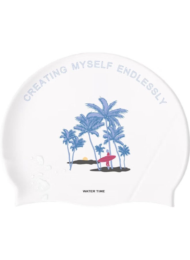 Watertime/Shuichuan Women'S Swimming Cap With Ear Protection, Silicone, Chlorine-Resistant, Professional, Large Size, Non-Binding, Printed Swimming Cap, White - Image 1