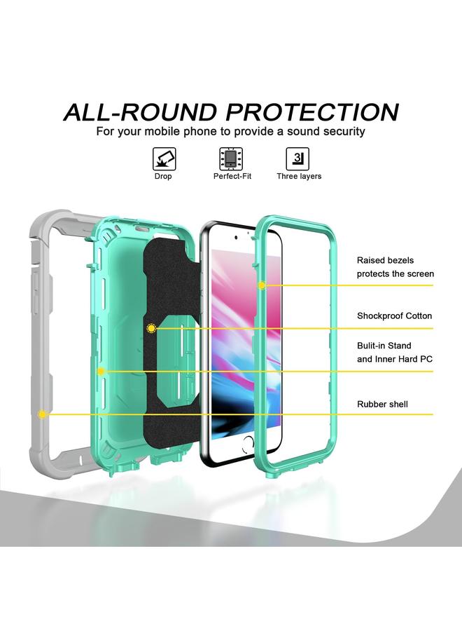 S-TOP Case For iPhone SE 2022 / SE 2020 / 8 / 7 PC + Rubber 3-layers Shockproof Protective Case with Rotating Holder - Image 3