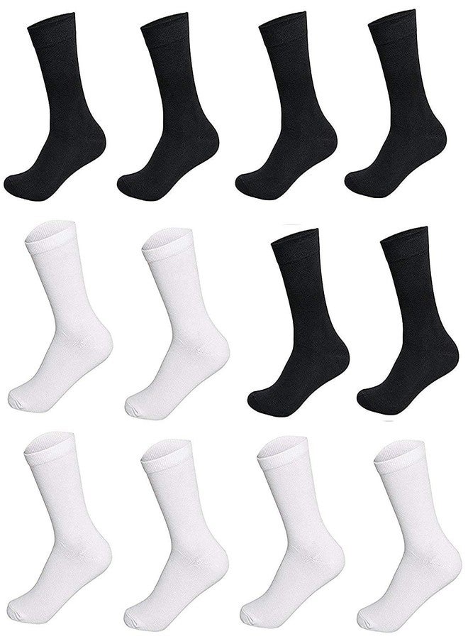 Krystle Boys' White-Black Solid Organic Cotton Formal Socks 12 Pair (wht-blk, Free Size) - Image 1