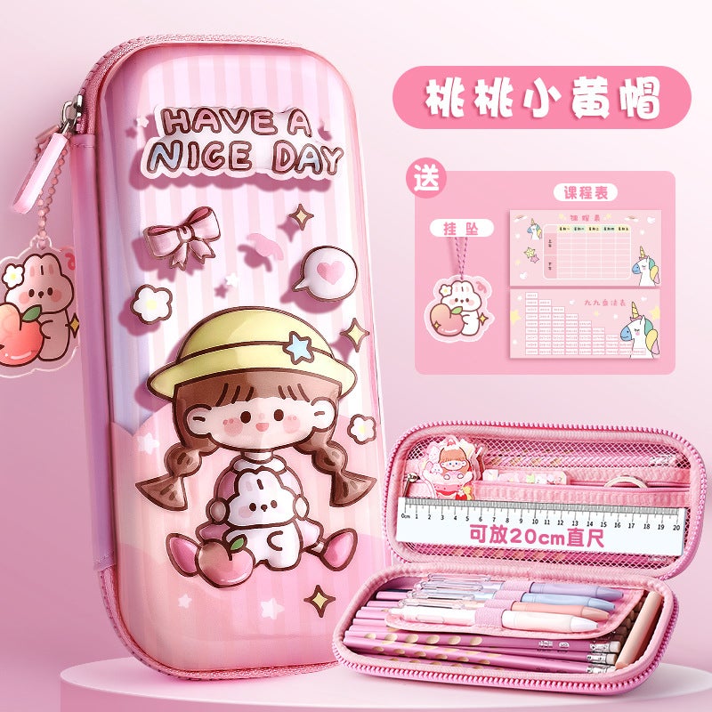 3D Kabar Bear Cute Pencil Case for Kids [3D] peach peach small yellow cap/send pendant curriculum schedule