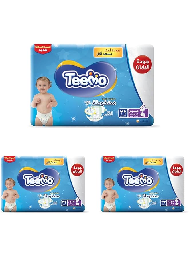 Teemo Compressed Diamond Pad Size 4 Large 9 18 Kg 32 Diapers (Pack Of 3)