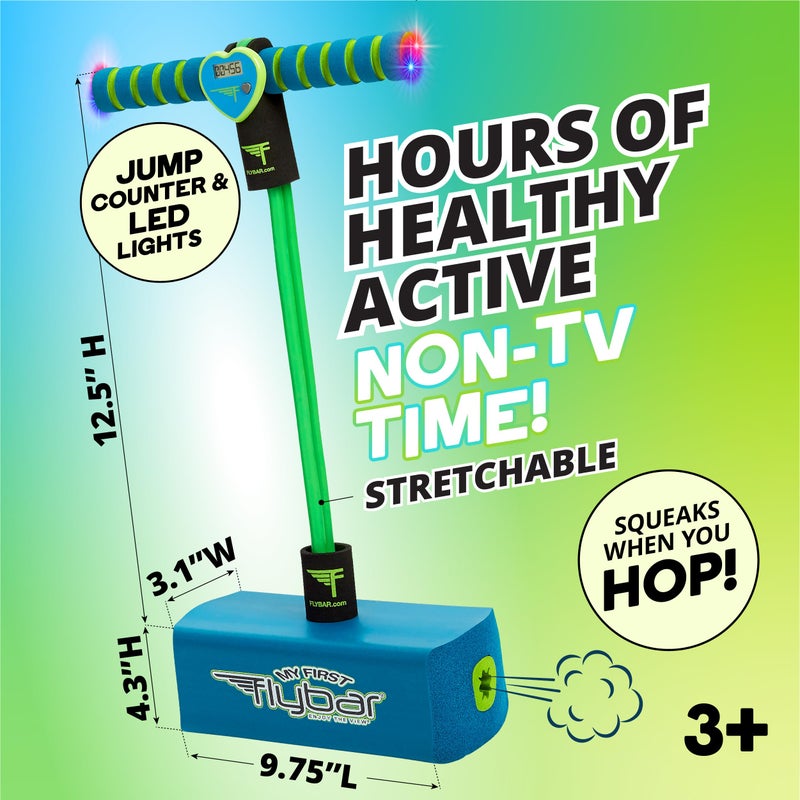 Flybar My First Foam Pogo Jumper for Kids Fun and Safe Pogo Stick for Toddlers, Durable Foam and Bungee Jumper for Ages 3 and up, Supports up to 250lbs (Blue LED) - Image 4