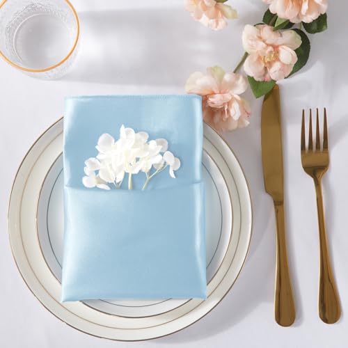 MILVOWOC 72 Pack Square Light Blue Satin Napkins 20" x 20" Soft Silk Dinner Napkins Smooth Decorative Table Napkins, Washable & Reusable Cloth Napkins for Weddings Dinner Restaurant Party Decoration - Image 3