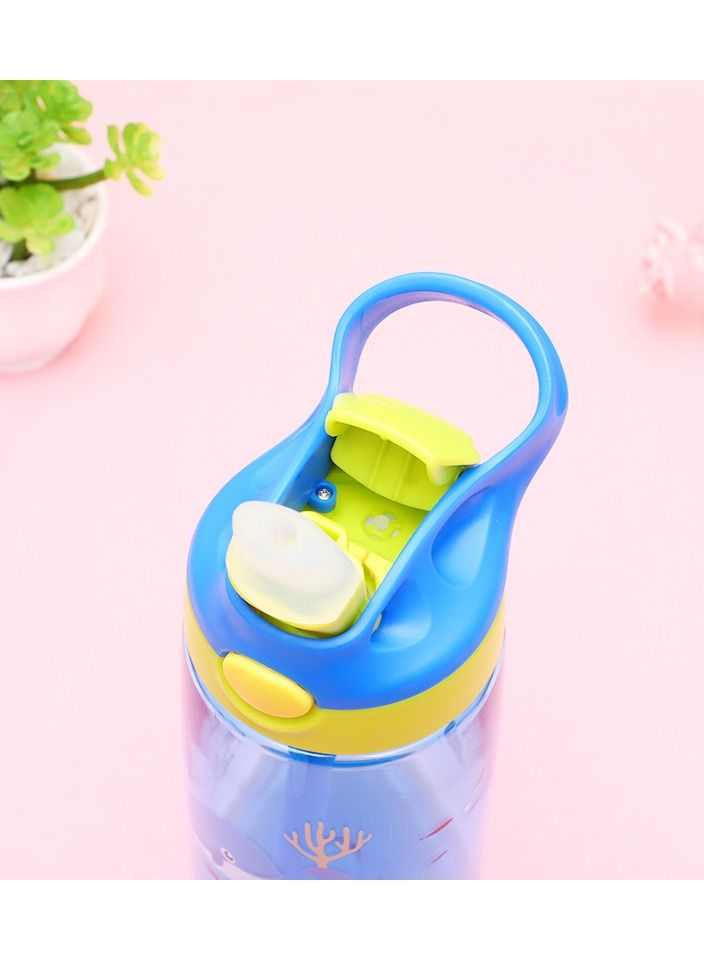 Drinking Bottle, Kids Water Bottle with Flip Straw, Flexible Carry Handle and Easy Push Button, BPA-free, Very Suitable for School And Sports Children's Water Bottle(Blue) - Image 2
