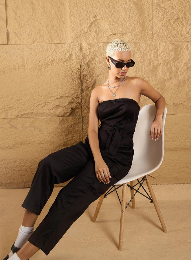 Twill Bandeau Neck Jumpsuit