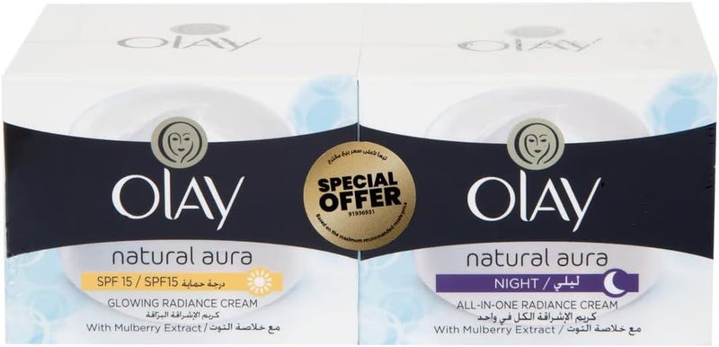 Olay Natural White Day Cream + Night Cream Set, 50g