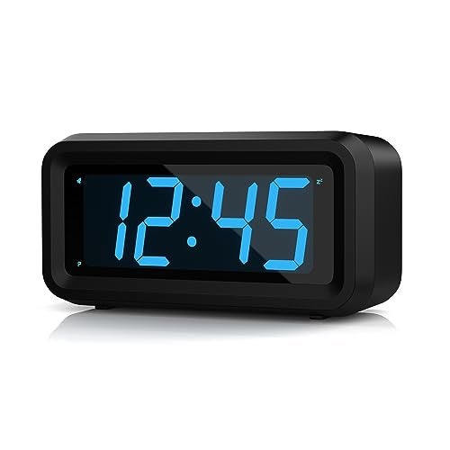 KWANWA Alarm Clock Digital Clock Constantly 12 LED Blue Digits Display Battery Powered Snooze Small Wall Clock Desk Clock Clock for Bedroom Alarm Clock for Heavy Sleepers