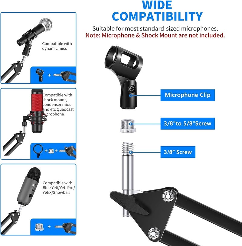 TECHBLAZE Condenser Microphone Recording All Mic Set kit with Boom Arm Stand, pop Filter & USB Sound Card for BM 800 Studio mic Singing, Podcast Mike, Gaming, Voice Over, Streaming, YouTube (Blue) - Image 3