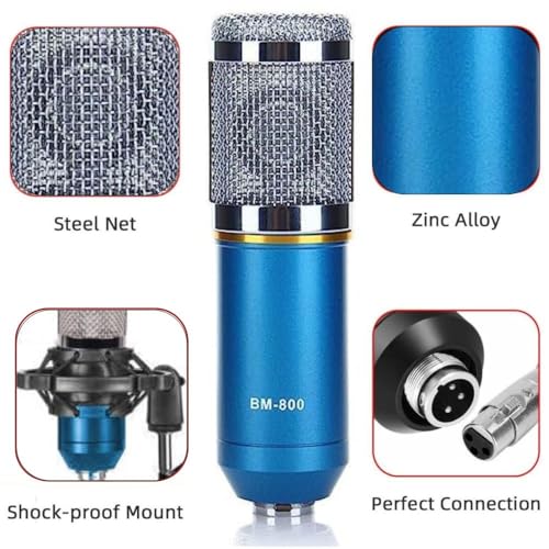 TECHBLAZE Condenser Microphone Recording All Mic Set kit with Boom Arm Stand, pop Filter & USB Sound Card for BM 800 Studio mic Singing, Podcast Mike, Gaming, Voice Over, Streaming, YouTube (Blue) - Image 5