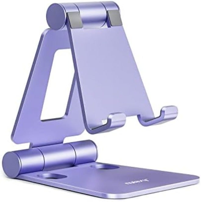 Nulaxy Dual Folding Cell Phone Stand, Fully Adjustable Foldable Desktop Phone Holder Cradle Dock Compatible with iPhone 17 16 15 14 13 12 11 Pro Max Xs Xr X 8, Nintendo Switch, All Phones - Rose Gold - Image 1