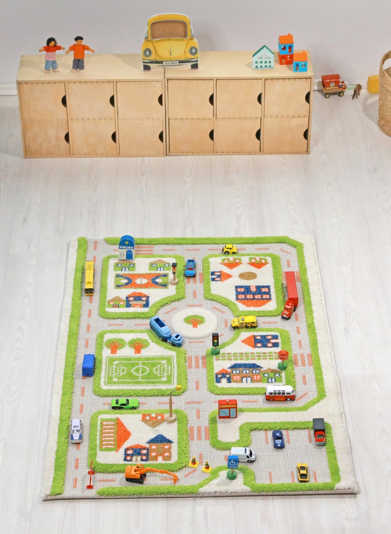IVI 3D Play Carpet Traffic Design - Small | Green | Activity Playmat for Kids & Children | Bedroom, Living Room, Nursery Rug | Polypropylene | Foldable | 113 cm x 80 cm - Image 1