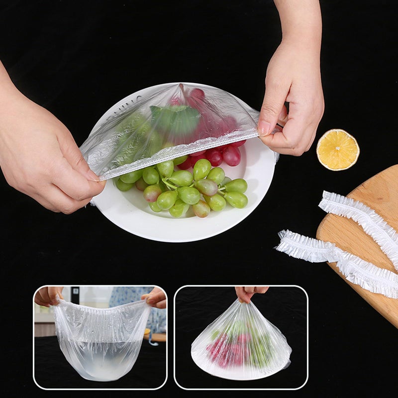 MISSJOJIAY 300pcs Reusable Elastic Food Covers - Universal Stretchable Clear Adjustable Plastic Plate & Bowl Covers, Outdoor Fresh Keeping Bags, Kitchen Baking Picnic and Food Storage Bread Proofing Cover. - Image 2