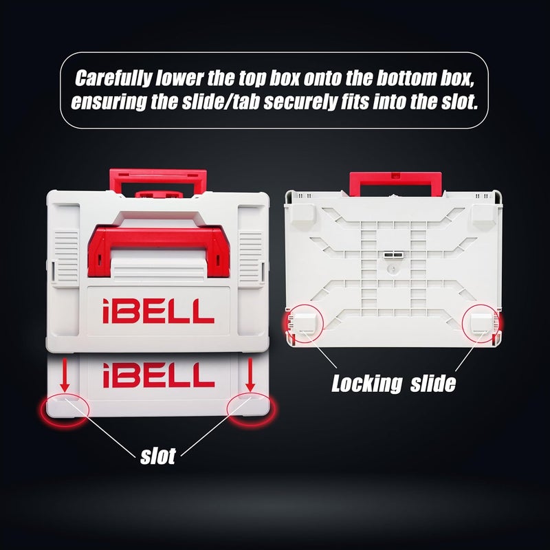 iBELL Dual Size Stackable Tool Storage Boxes TB2151 Large TB1051 Medium Durable PCABS - Image 3