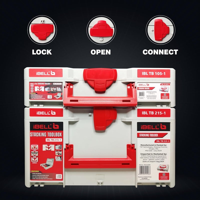 iBELL Dual Size Stackable Tool Storage Boxes TB2151 Large TB1051 Medium Durable PCABS - Image 2