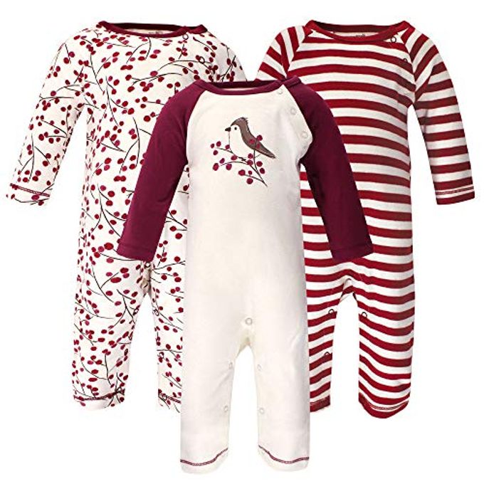 Touched by Nature Baby Girls Organic Cotton Coveralls Overalls, Berry Branch, 6-9 Months Us - Image 4