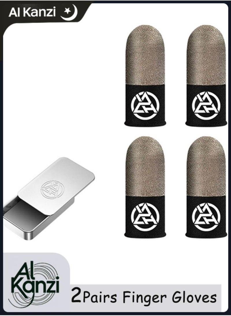 Al Kanzi 2Pairs Gaming Finger Gloves, Luminous style, Mobile Game Touch Screen Finger Sleeve, Super Highly Sensitive, Feelers Smooth, Operation Sweat Absorbing Odorless, Breathable Seamless, Paired with a Metal Storage Box(Silver, Black)  - Image 1