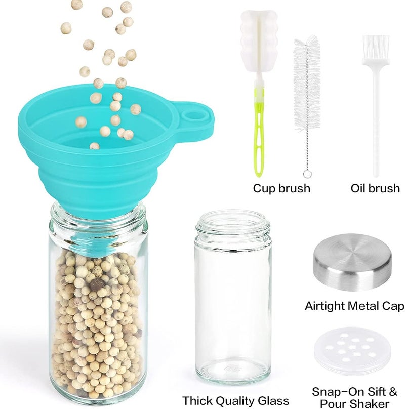 CANTAMI Spice Rack Organizer with Jars for Cabinet (20Pcs) Revolving/Rotating Seasoning Organizer, Stainless Steel/Wooden Countertop Rack Tower Organizer for Kitchen Pantry with Reusable Labels/Funnel/Brushes - Image 5
