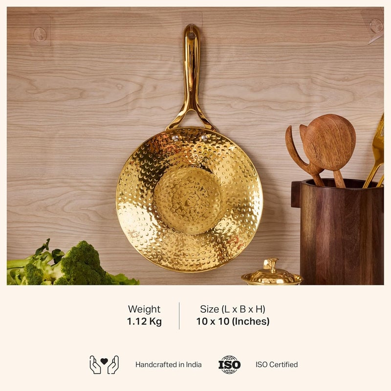 P-TAL Brass Roti Tawa 10" (25.4 cm) Teflon Free Non-Toxic Tawa for Roti with Insulated Heat Resistant Handle - Image 2