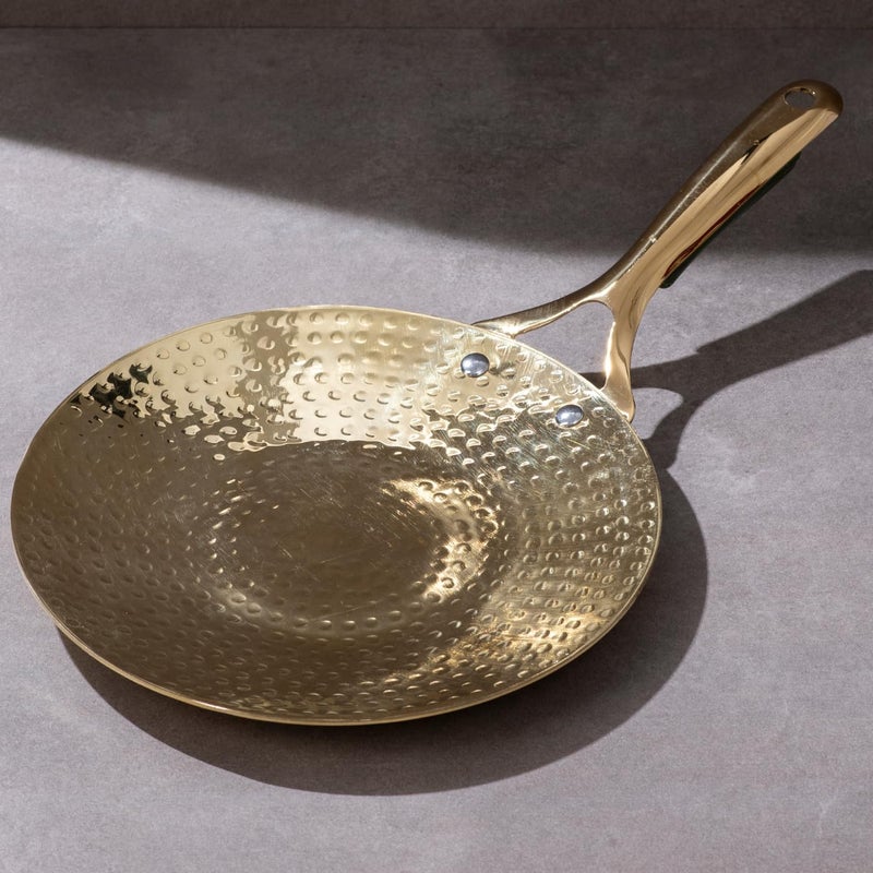 P-TAL Brass Roti Tawa 10" (25.4 cm) Teflon Free Non-Toxic Tawa for Roti with Insulated Heat Resistant Handle - Image 1