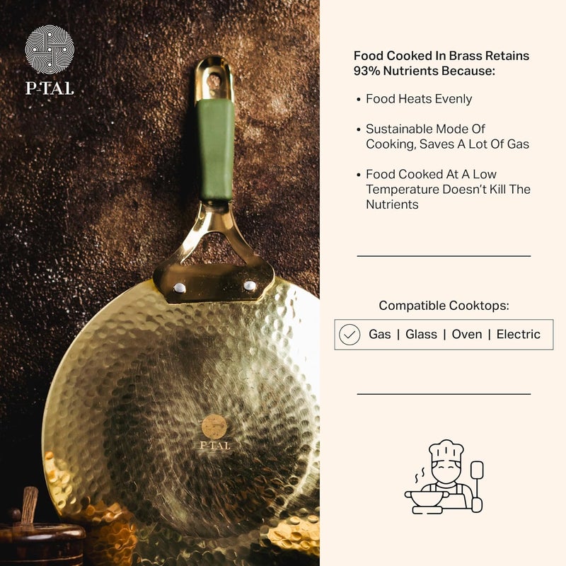 P-TAL Brass Roti Tawa 10" (25.4 cm) Teflon Free Non-Toxic Tawa for Roti with Insulated Heat Resistant Handle - Image 4