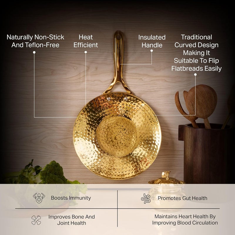 P-TAL Brass Roti Tawa 10" (25.4 cm) Teflon Free Non-Toxic Tawa for Roti with Insulated Heat Resistant Handle - Image 3